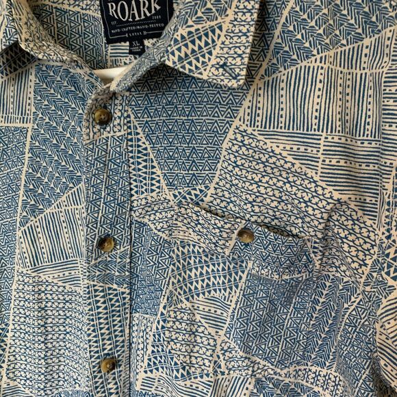 Roark Mens Geometric Aztec Blue Button Up Short Sleeve Shirt Size XL - Picture 4 of 6